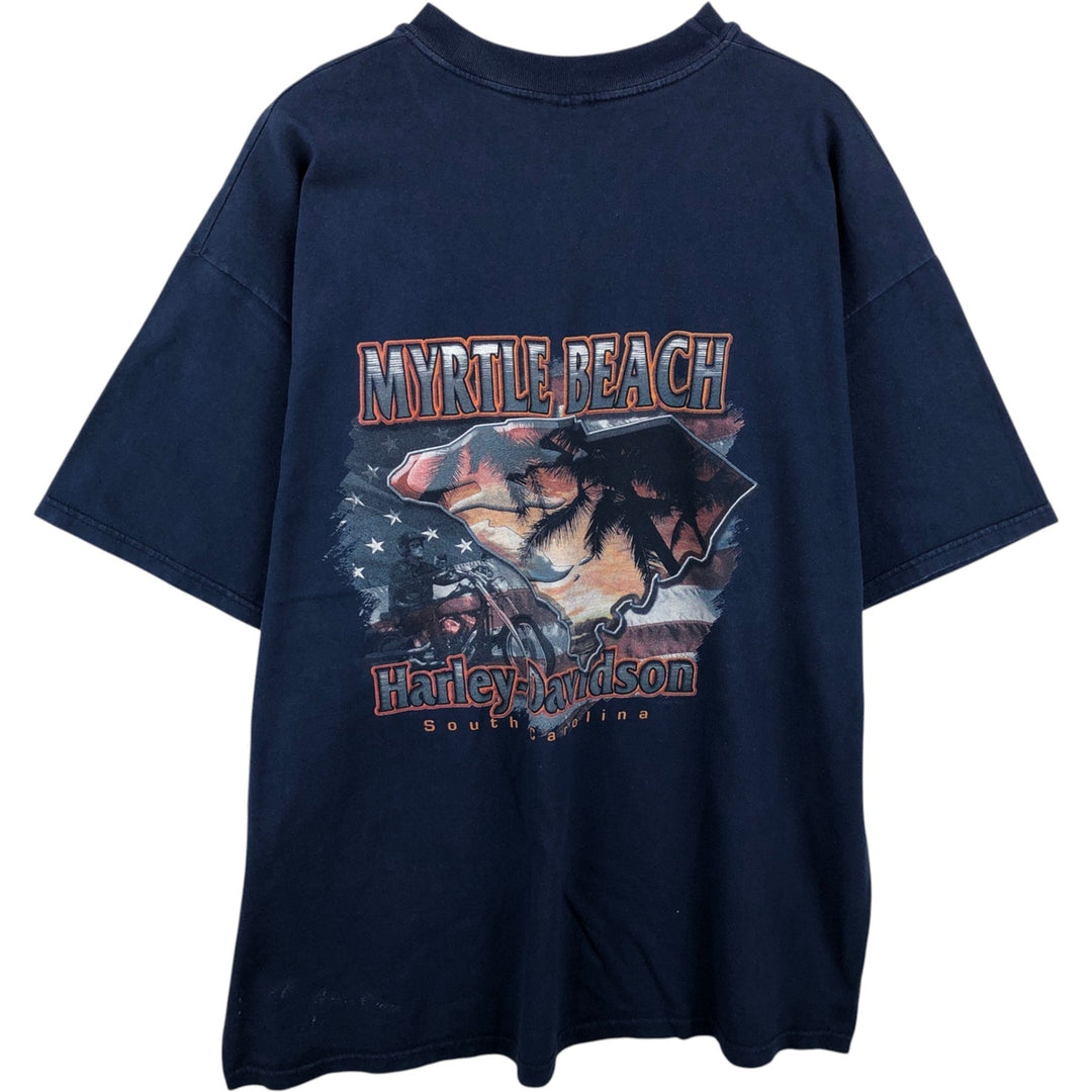 00'S Harley-Davidson Fire Pattern Motorcycle Bike T-Shirt Made in USA Men's XXL cotton navy blue type Vintage Second Hand