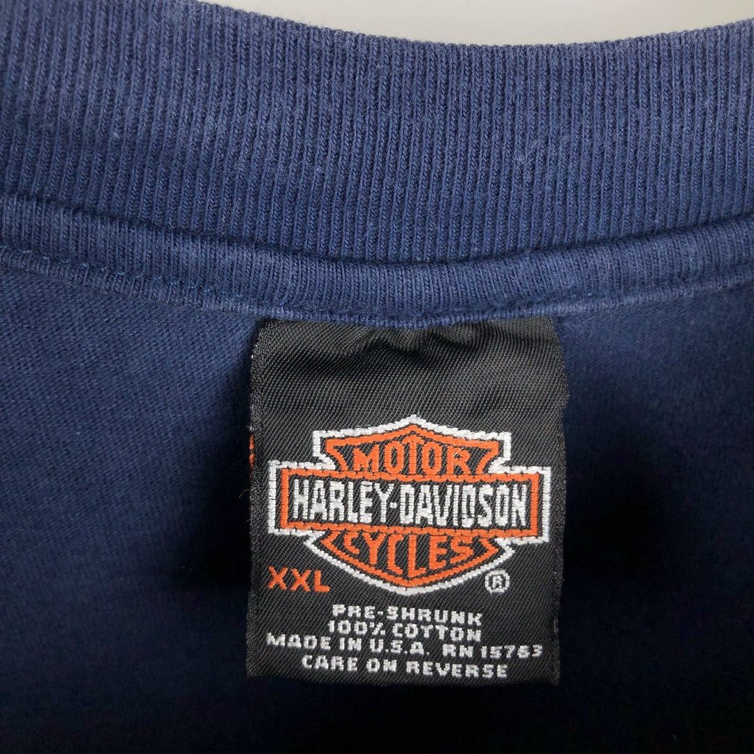 00'S Harley-Davidson Fire Pattern Motorcycle Bike T-Shirt Made in USA Men's XXL cotton navy blue type Vintage Second Hand