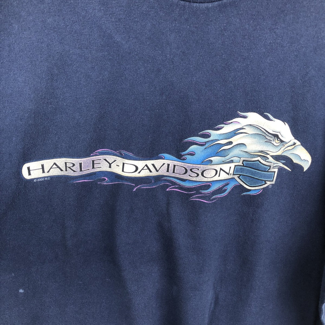 00'S Harley-Davidson Fire Pattern Motorcycle Bike T-Shirt Made in USA Men's XXL cotton navy blue type Vintage Second Hand