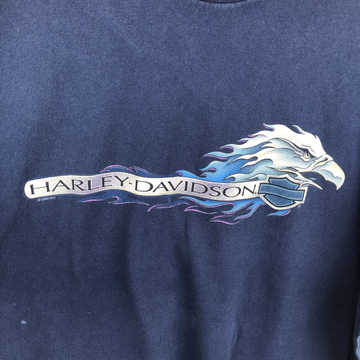 00'S Harley-Davidson Fire Pattern Motorcycle Bike T-Shirt Made in USA Men's XXL cotton navy blue type Vintage Second Hand