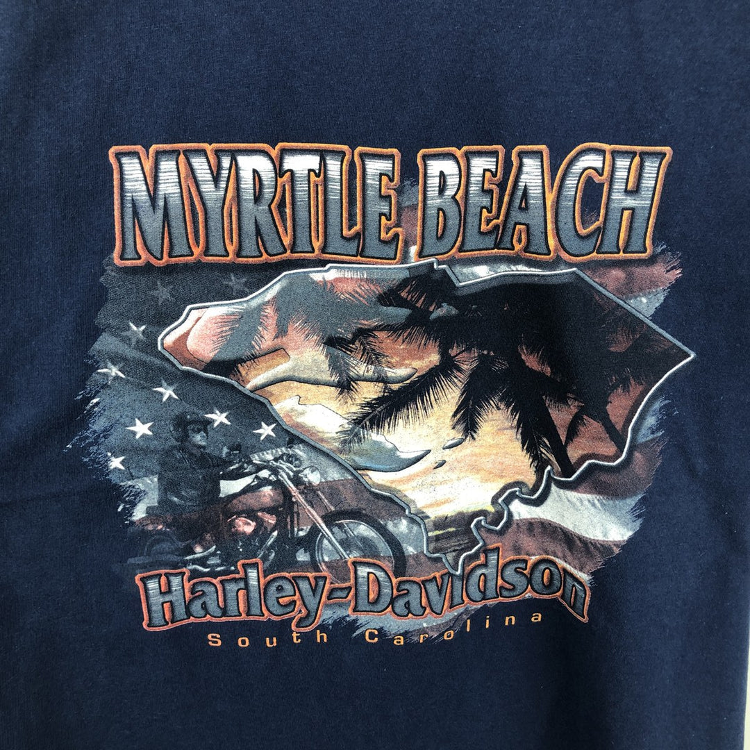 00'S Harley-Davidson Fire Pattern Motorcycle Bike T-Shirt Made in USA Men's XXL cotton navy blue type Vintage Second Hand