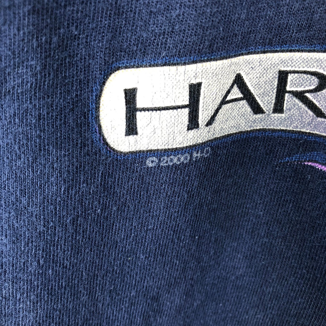 00'S Harley-Davidson Fire Pattern Motorcycle Bike T-Shirt Made in USA Men's XXL cotton navy blue type Vintage Second Hand