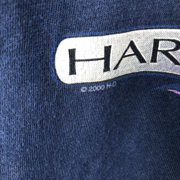 00'S Harley-Davidson Fire Pattern Motorcycle Bike T-Shirt Made in USA Men's XXL cotton navy blue type Vintage Second Hand