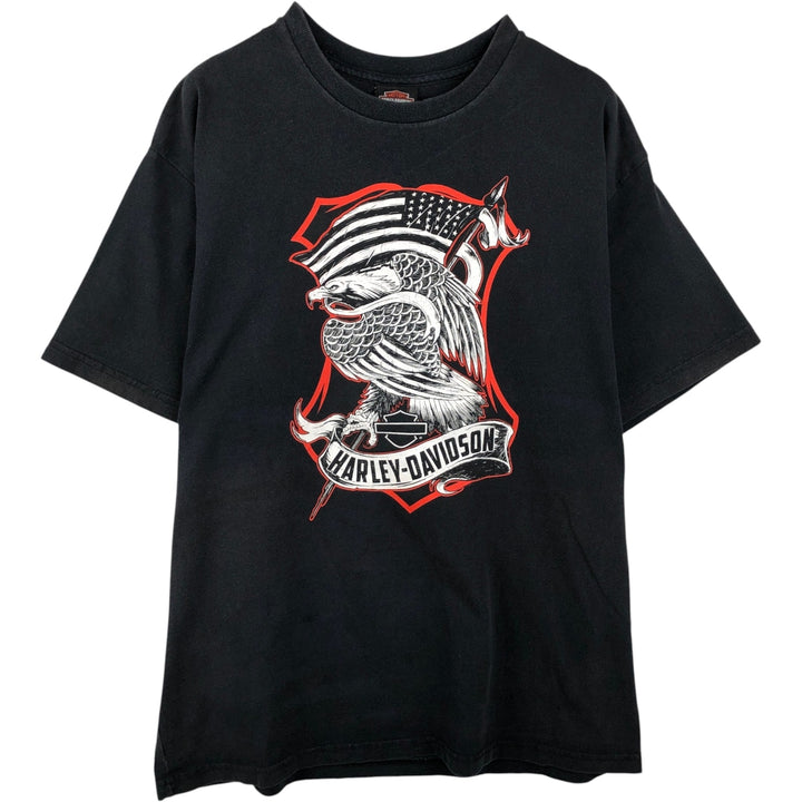 Harley-Davidson Eagle Pattern/Stars and Stripes Motorcycle T-Shirt, Made in USA, Men's XL (approx.) cotton black type Vintage Second Hand