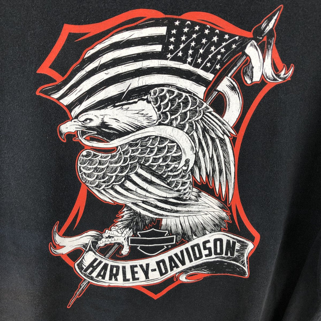 Harley-Davidson Eagle Pattern/Stars and Stripes Motorcycle T-Shirt, Made in USA, Men's XL (approx.) cotton black type Vintage Second Hand