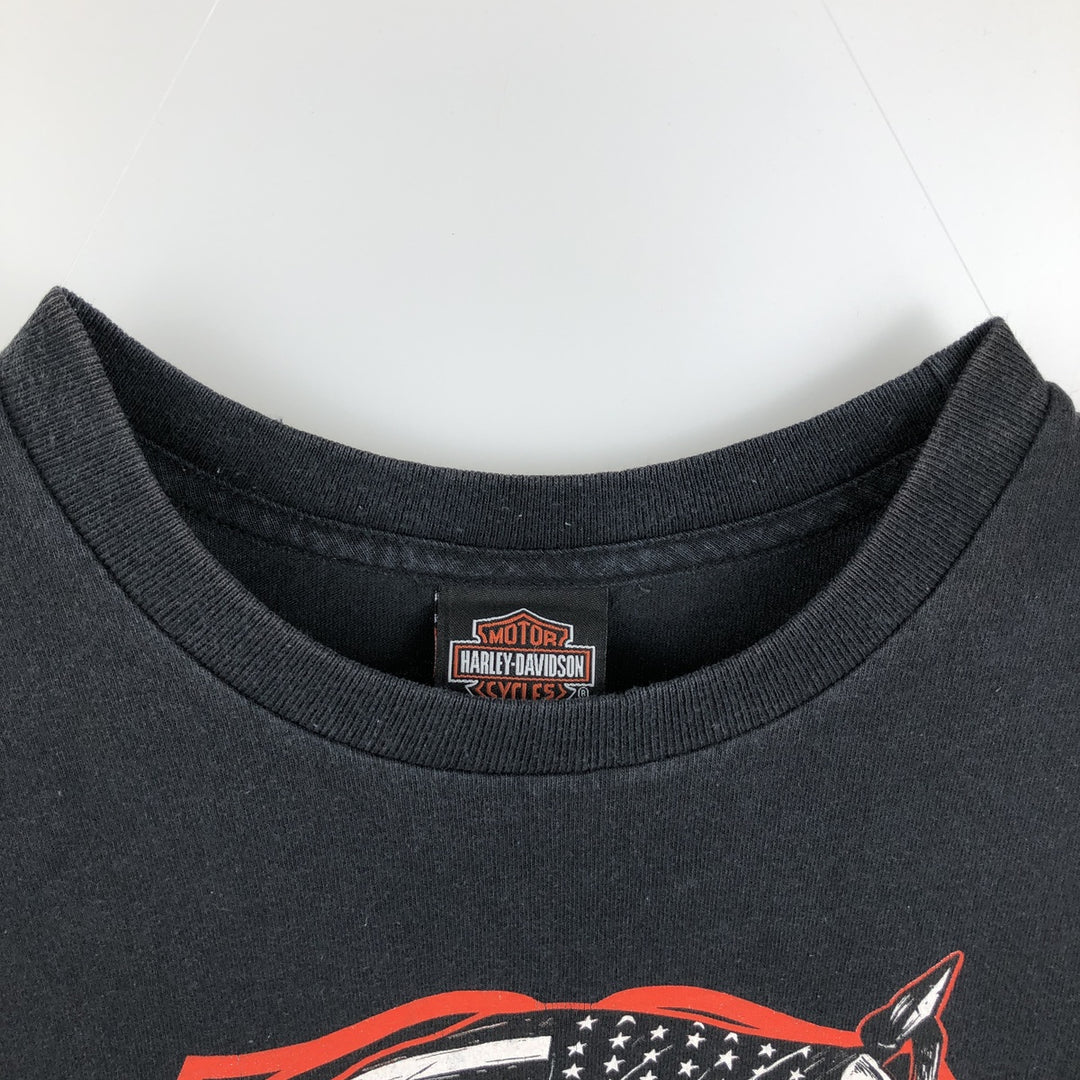 Harley-Davidson Eagle Pattern/Stars and Stripes Motorcycle T-Shirt, Made in USA, Men's XL (approx.) cotton black type Vintage Second Hand