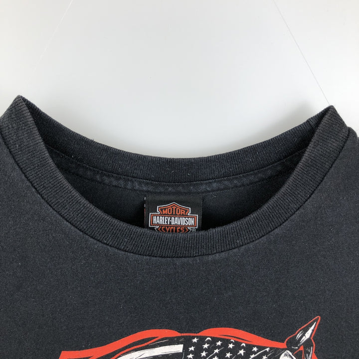 Harley-Davidson Eagle Pattern/Stars and Stripes Motorcycle T-Shirt, Made in USA, Men's XL (approx.) cotton black type Vintage Second Hand