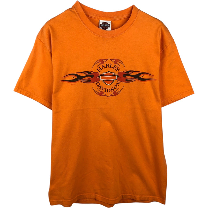 2000'S Harley-Davidson Fire Pattern Motorcycle T-Shirt, Made in USA, Men's Size Medium cotton orange type Vintage Second Hand