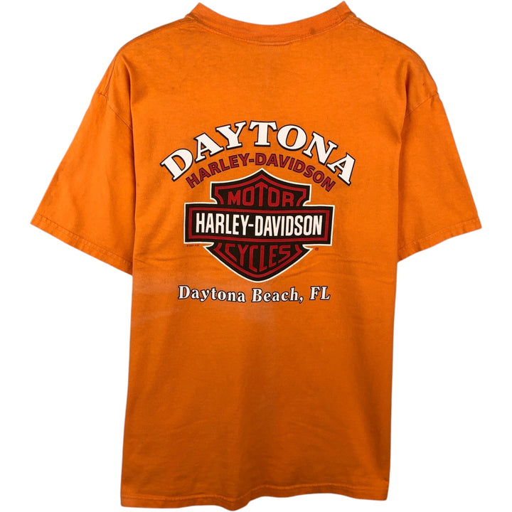 2000'S Harley-Davidson Fire Pattern Motorcycle T-Shirt, Made in USA, Men's Size Medium cotton orange type Vintage Second Hand
