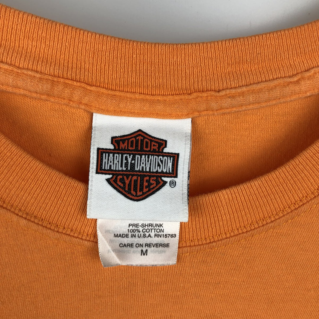 2000'S Harley-Davidson Fire Pattern Motorcycle T-Shirt, Made in USA, Men's Size Medium cotton orange type Vintage Second Hand