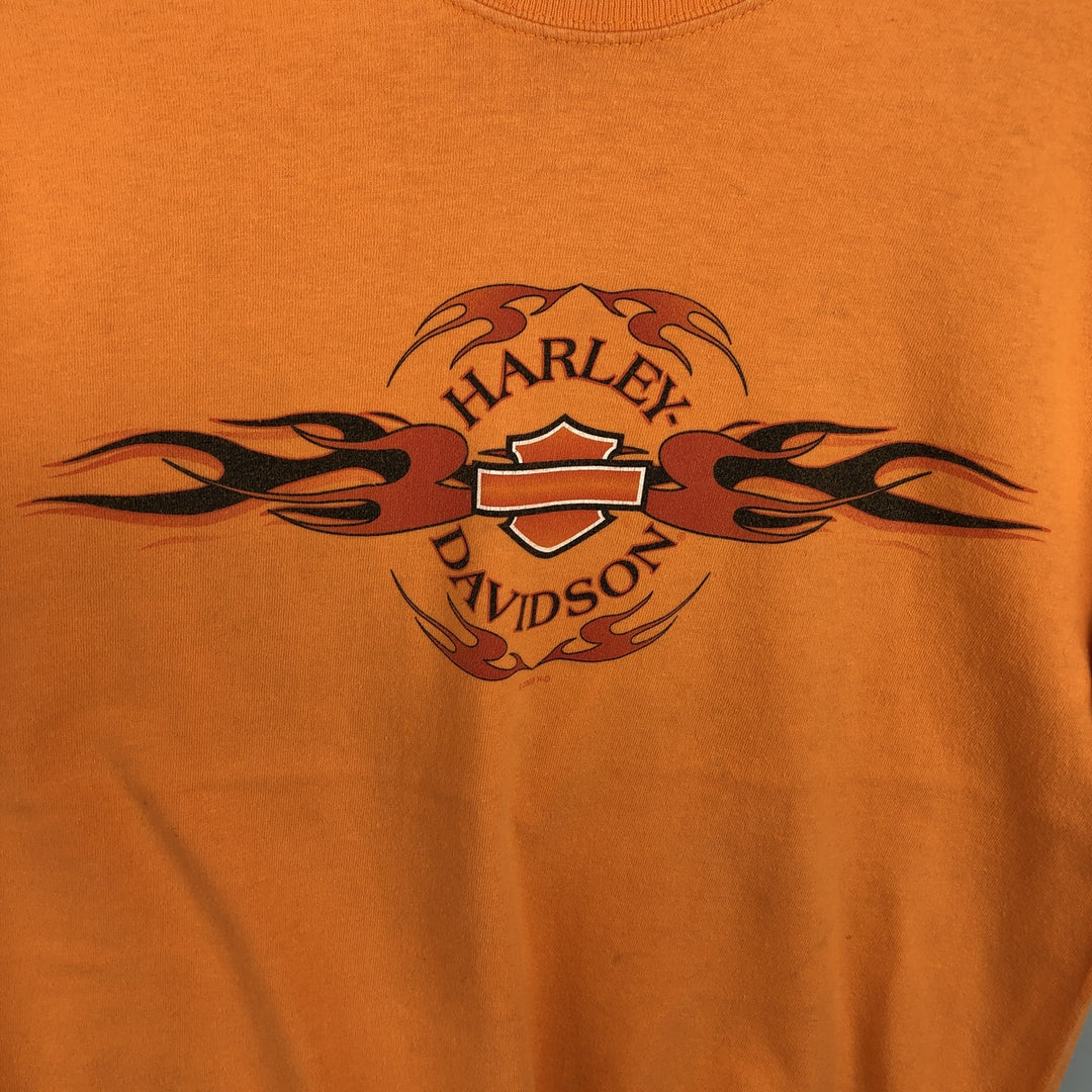 2000'S Harley-Davidson Fire Pattern Motorcycle T-Shirt, Made in USA, Men's Size Medium cotton orange type Vintage Second Hand