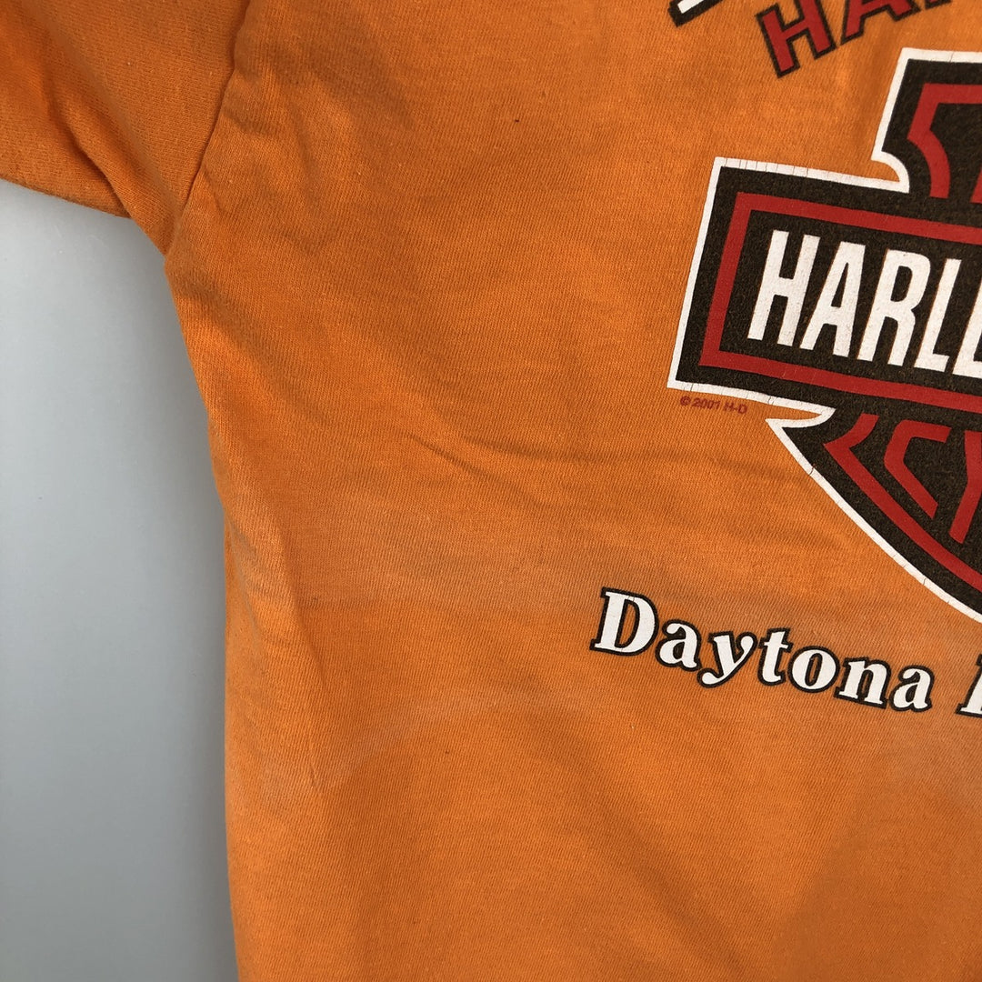 2000'S Harley-Davidson Fire Pattern Motorcycle T-Shirt, Made in USA, Men's Size Medium cotton orange type Vintage Second Hand