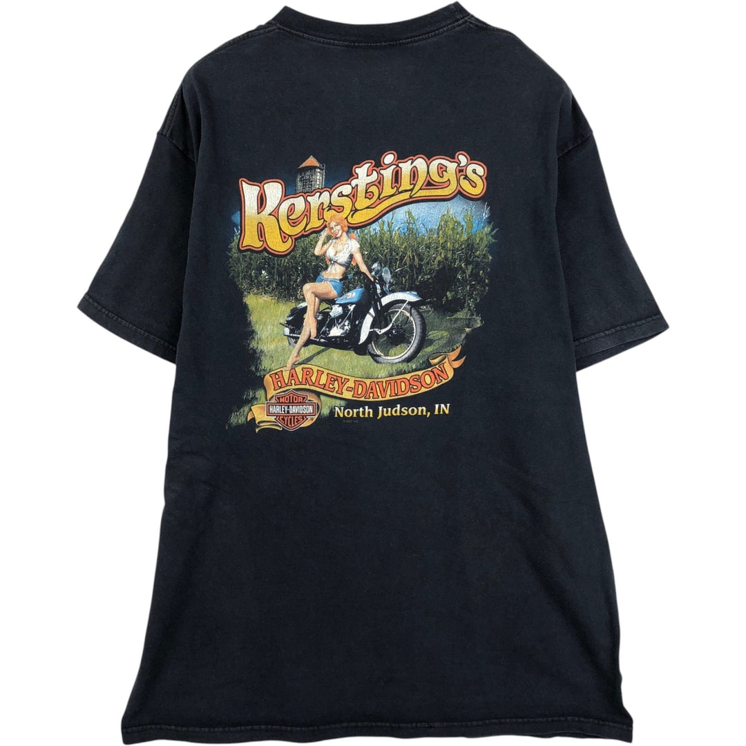 2000'S Harley-Davidson Pin-Up Girl Motorcycle Bike T-Shirt, Made in USA, Men's XXL cotton Charcoal Vintage Second Hand