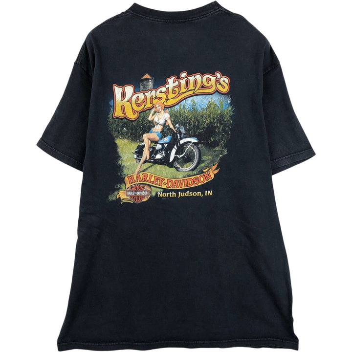 2000'S Harley-Davidson Pin-Up Girl Motorcycle Bike T-Shirt, Made in USA, Men's XXL cotton Charcoal Vintage Second Hand