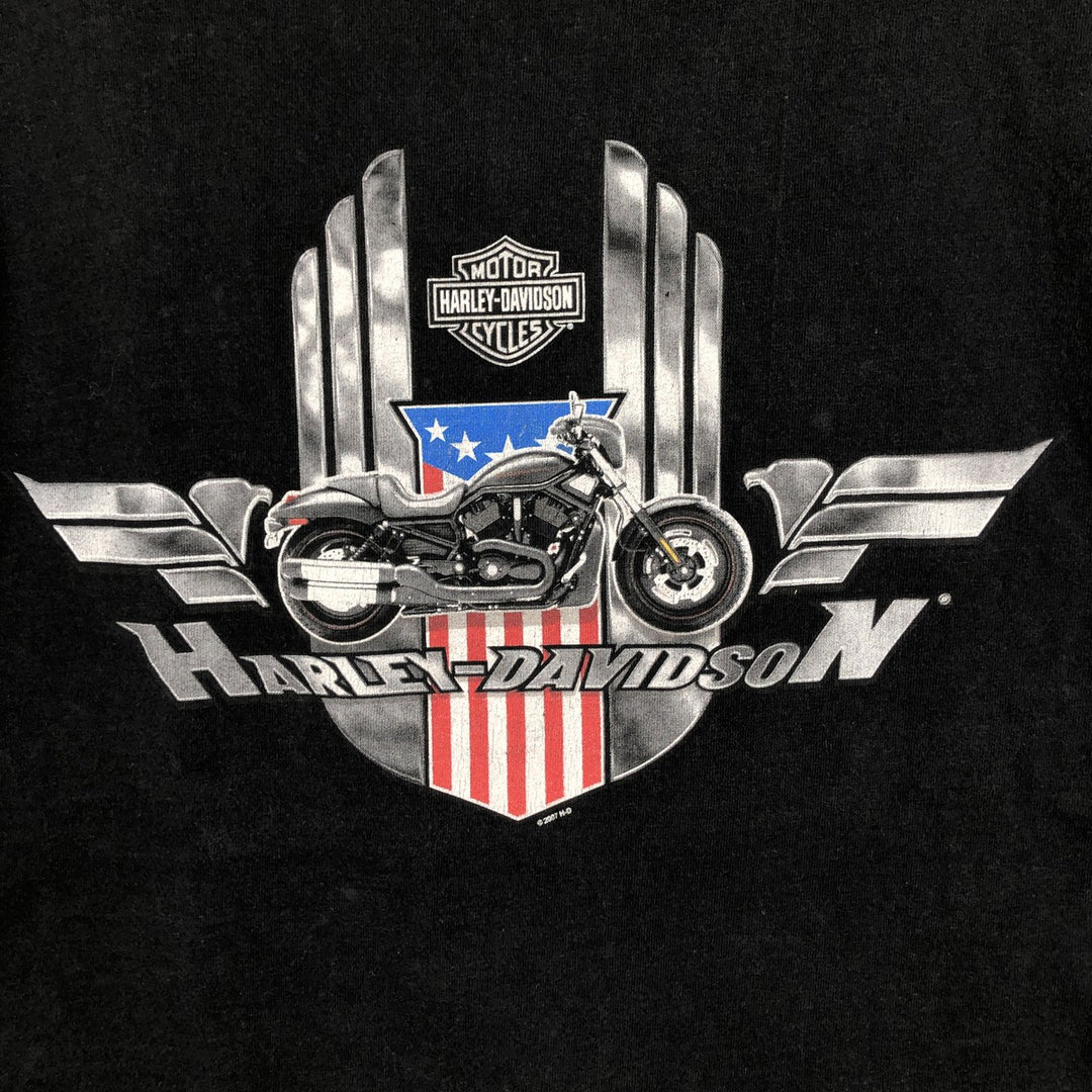 2000'S Harley-Davidson American flag pattern motorcycle t-shirt, men's size M (approx.) cotton black type Vintage Second Hand