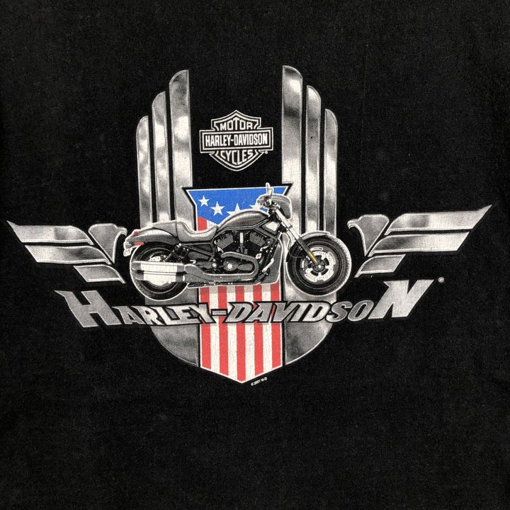 2000'S Harley-Davidson American flag pattern motorcycle t-shirt, men's size M (approx.) cotton black type Vintage Second Hand