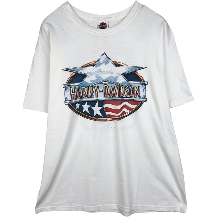 00'S Harley-Davidson Stars and Stripes Motorcycle Bike T-shirt Men's XL cotton white type Vintage Second Hand