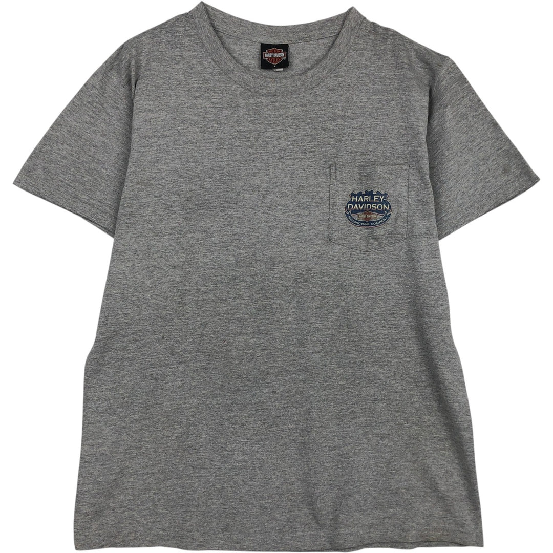 00'S Harley-Davidson Fire Pattern Motorcycle Bike T-Shirt Men's L size unclear gray type Vintage Second Hand
