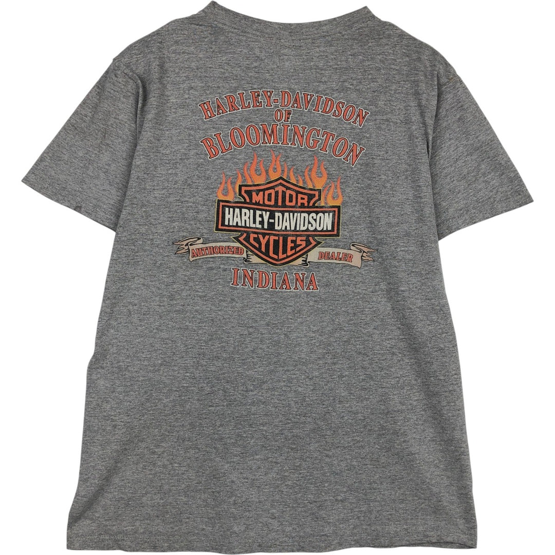 00'S Harley-Davidson Fire Pattern Motorcycle Bike T-Shirt Men's L size unclear gray type Vintage Second Hand