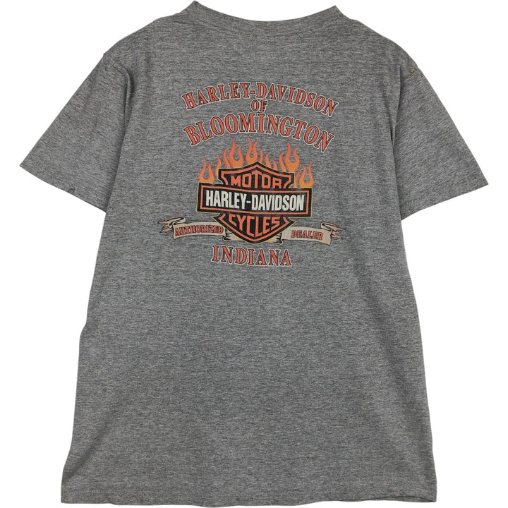 00'S Harley-Davidson Fire Pattern Motorcycle Bike T-Shirt Men's L size unclear gray type Vintage Second Hand
