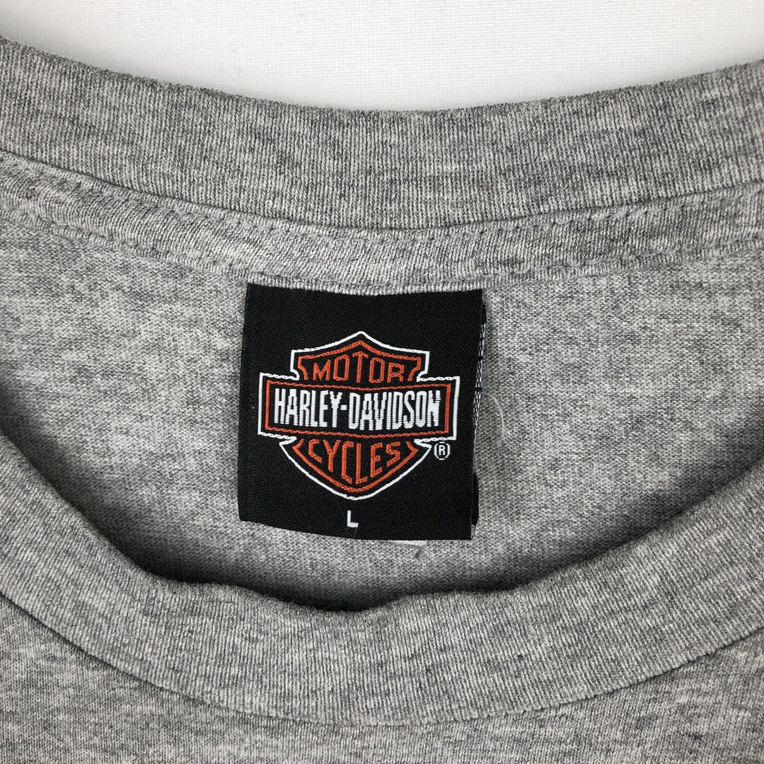 00'S Harley-Davidson Fire Pattern Motorcycle Bike T-Shirt Men's L size unclear gray type Vintage Second Hand