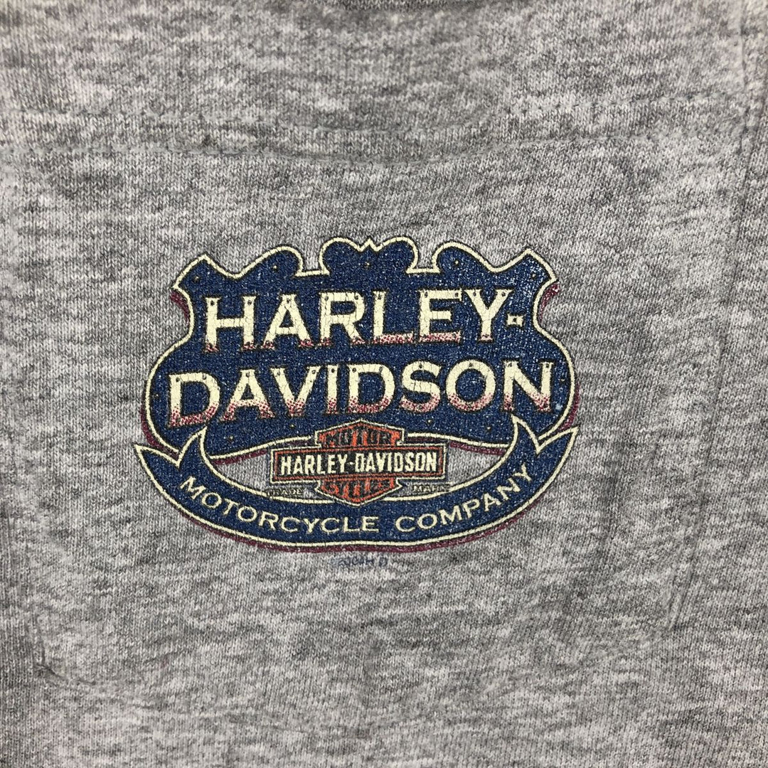 00'S Harley-Davidson Fire Pattern Motorcycle Bike T-Shirt Men's L size unclear gray type Vintage Second Hand