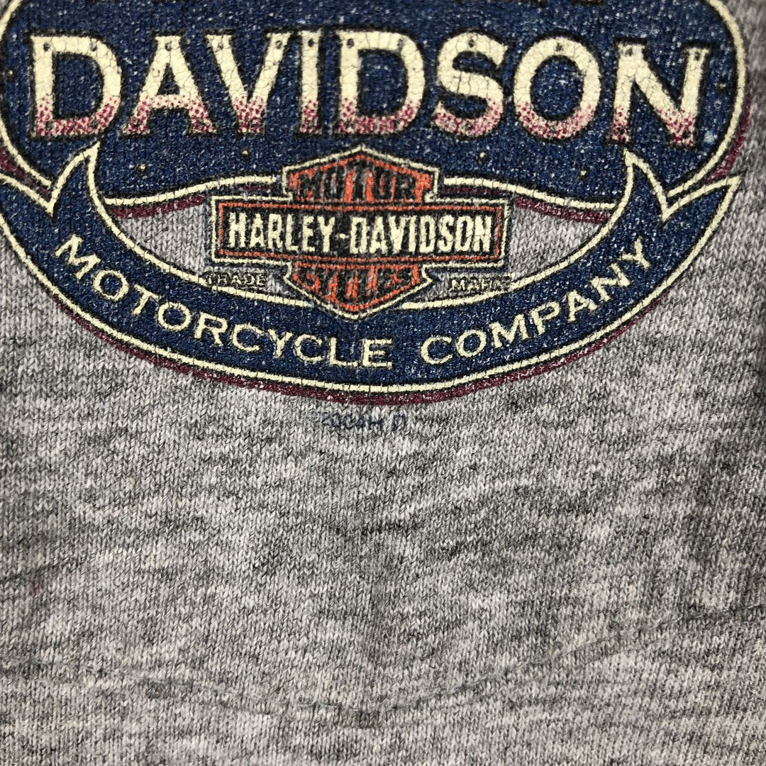 00'S Harley-Davidson Fire Pattern Motorcycle Bike T-Shirt Men's L size unclear gray type Vintage Second Hand