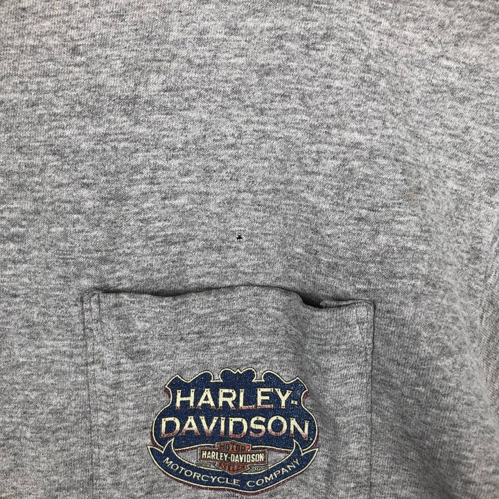 00'S Harley-Davidson Fire Pattern Motorcycle Bike T-Shirt Men's L size unclear gray type Vintage Second Hand