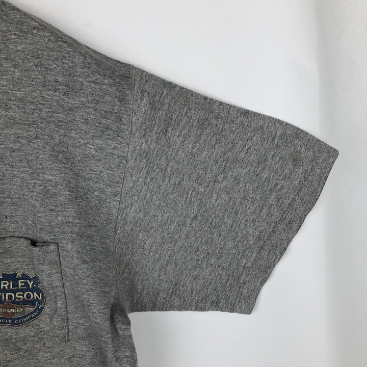 00'S Harley-Davidson Fire Pattern Motorcycle Bike T-Shirt Men's L size unclear gray type Vintage Second Hand