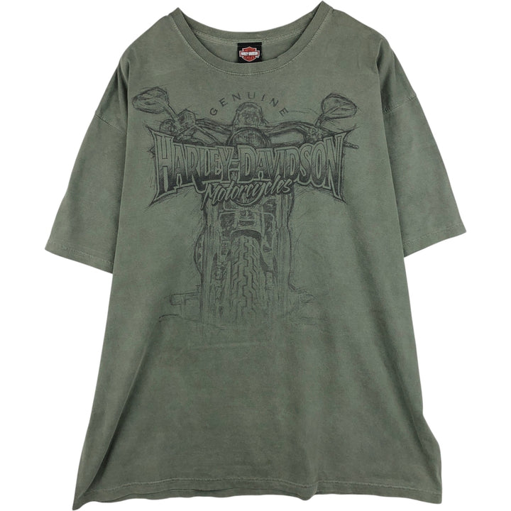 00'S Harley-Davidson Eagle Pattern Motorcycle Bike T-shirt Men's XXL cotton Khaki type Vintage Second Hand