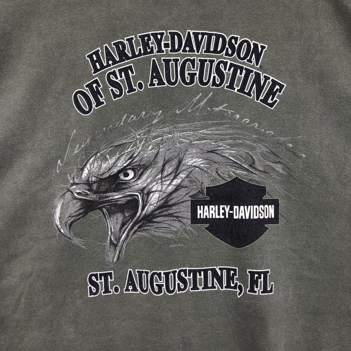 00'S Harley-Davidson Eagle Pattern Motorcycle Bike T-shirt Men's XXL cotton Khaki type Vintage Second Hand