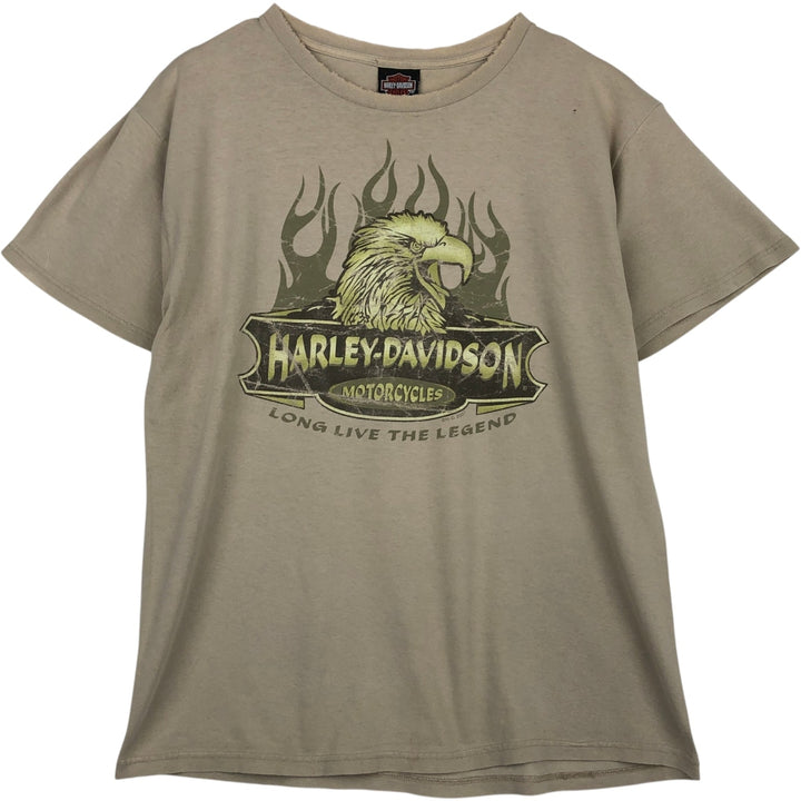 2000'S Harley-Davidson Eagle Pattern Fire Pattern Motorcycle Bike T-Shirt, Men's Size L cotton Beige type Vintage Second Hand