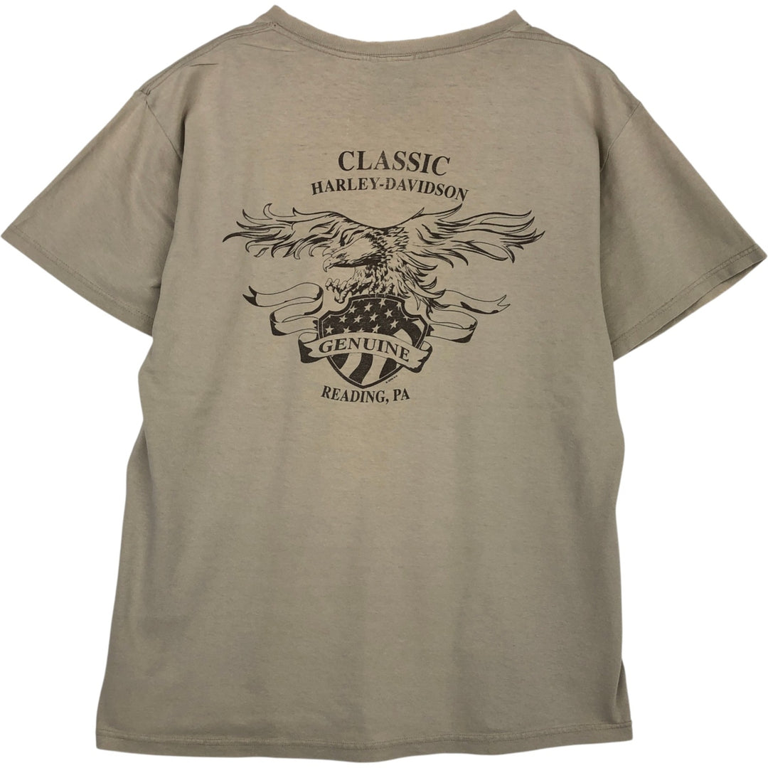 2000'S Harley-Davidson Eagle Pattern Fire Pattern Motorcycle Bike T-Shirt, Men's Size L cotton Beige type Vintage Second Hand