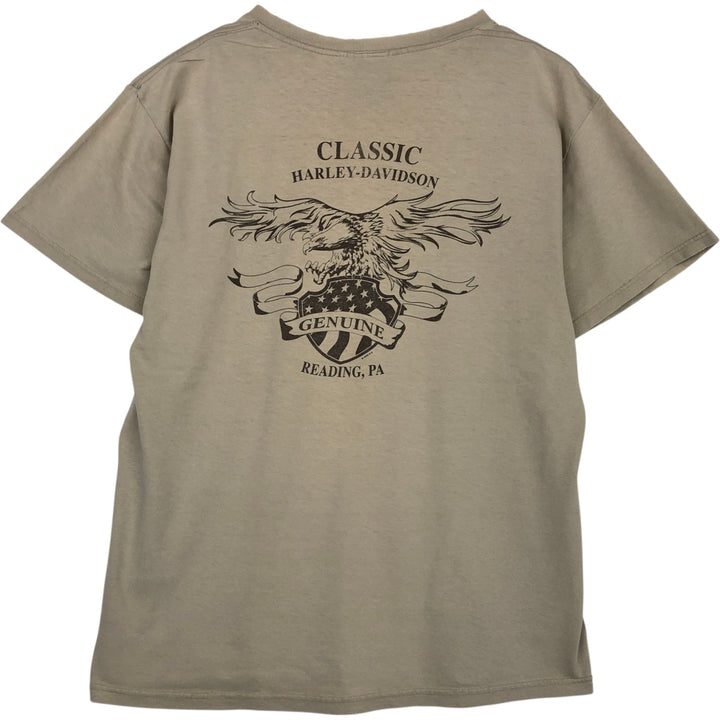 2000'S Harley-Davidson Eagle Pattern Fire Pattern Motorcycle Bike T-Shirt, Men's Size L cotton Beige type Vintage Second Hand