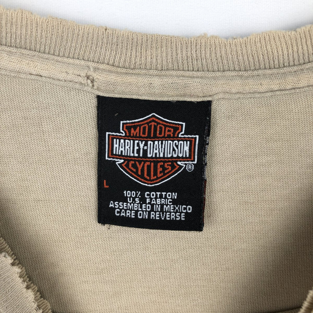 2000'S Harley-Davidson Eagle Pattern Fire Pattern Motorcycle Bike T-Shirt, Men's Size L cotton Beige type Vintage Second Hand
