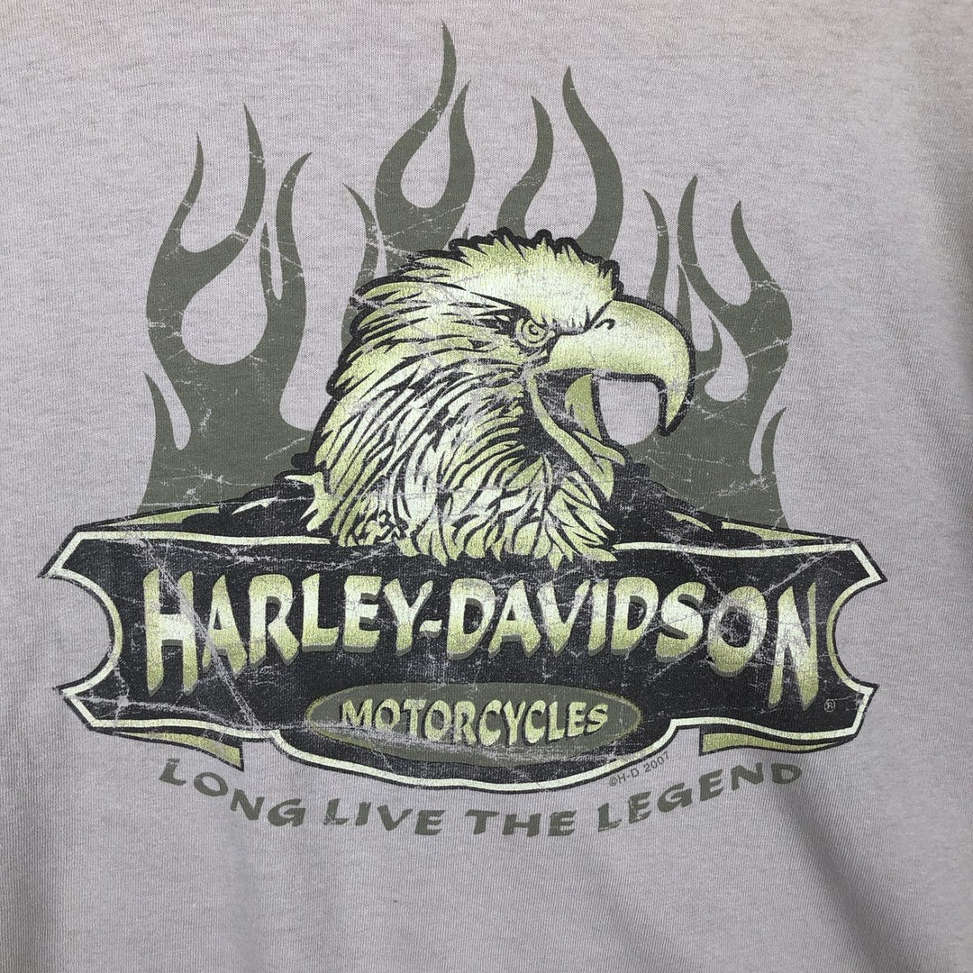 2000'S Harley-Davidson Eagle Pattern Fire Pattern Motorcycle Bike T-Shirt, Men's Size L cotton Beige type Vintage Second Hand