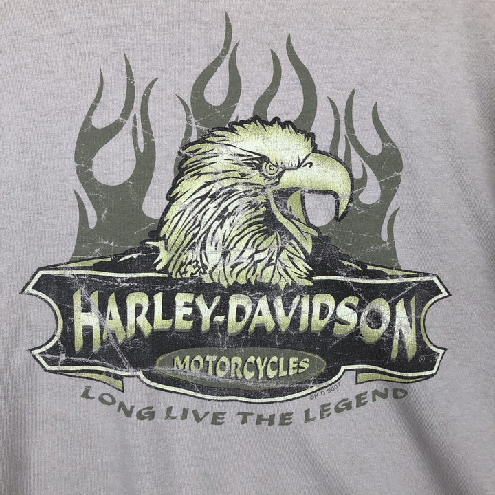 2000'S Harley-Davidson Eagle Pattern Fire Pattern Motorcycle Bike T-Shirt, Men's Size L cotton Beige type Vintage Second Hand
