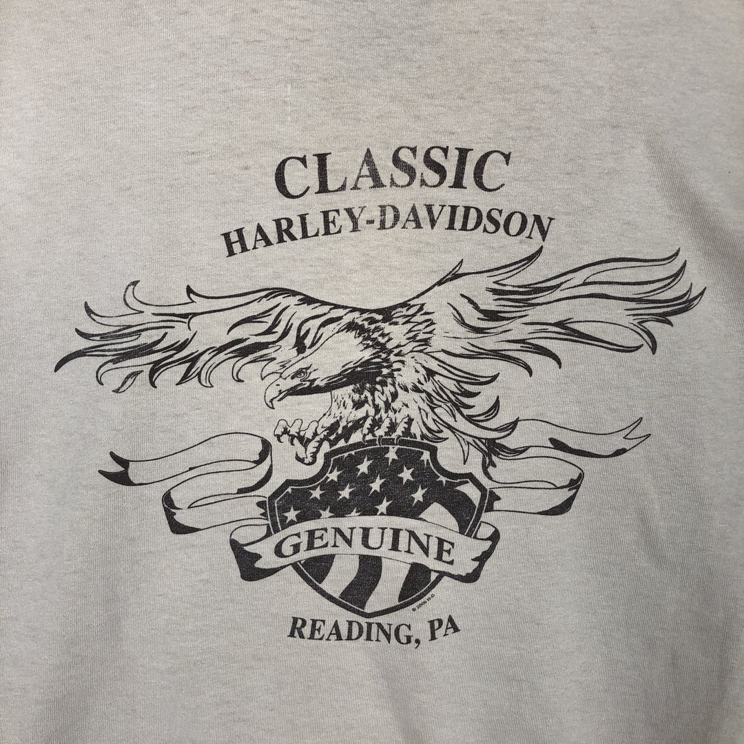 2000'S Harley-Davidson Eagle Pattern Fire Pattern Motorcycle Bike T-Shirt, Men's Size L cotton Beige type Vintage Second Hand