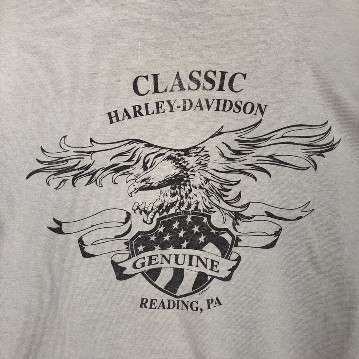 2000'S Harley-Davidson Eagle Pattern Fire Pattern Motorcycle Bike T-Shirt, Men's Size L cotton Beige type Vintage Second Hand