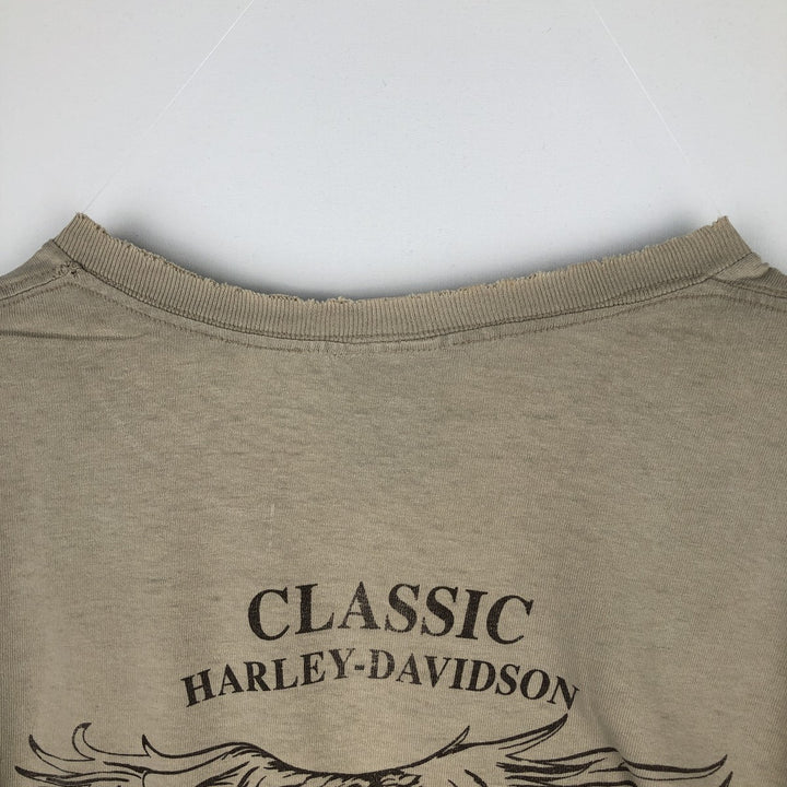 2000'S Harley-Davidson Eagle Pattern Fire Pattern Motorcycle Bike T-Shirt, Men's Size L cotton Beige type Vintage Second Hand