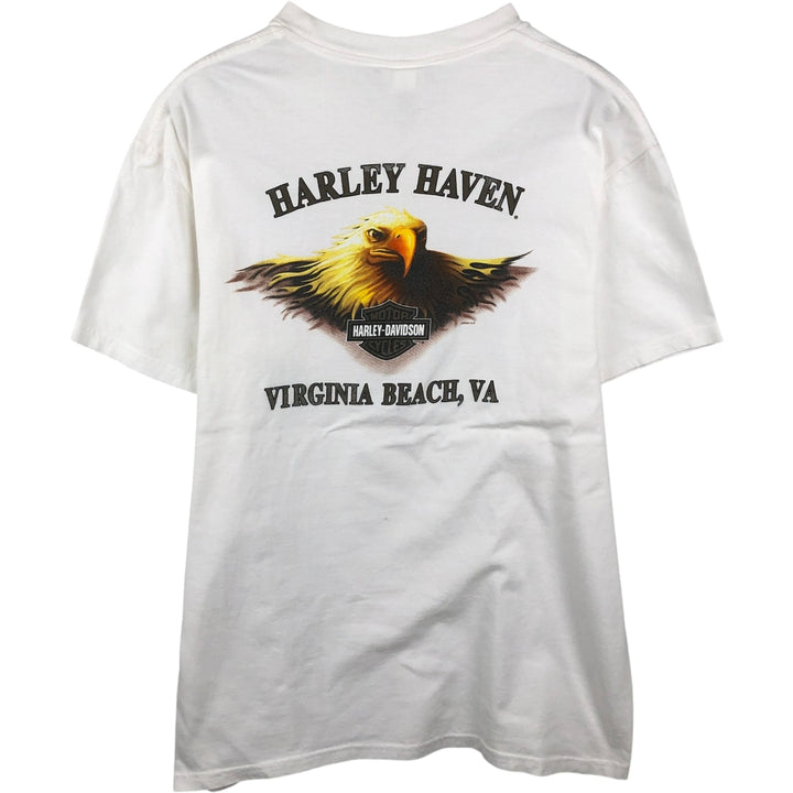 2000'S Harley-Davidson Eagle Pattern Motorcycle T-Shirt, Men's Size L (approx.) cotton white type Vintage Second Hand