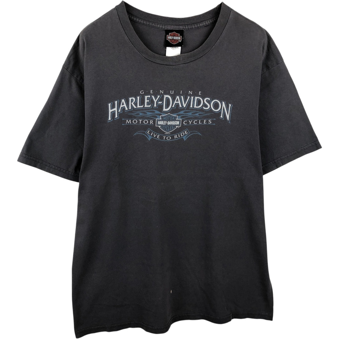 90'S Harley Davidson Fire Pattern Motorcycle Bike T-Shirt Made in USA Men's XL Vintage cotton Charcoal Vintage Second Hand