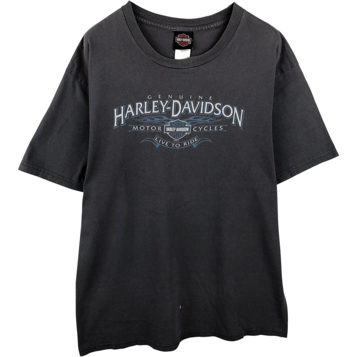 90'S Harley Davidson Fire Pattern Motorcycle Bike T-Shirt Made in USA Men's XL Vintage cotton Charcoal Vintage Second Hand