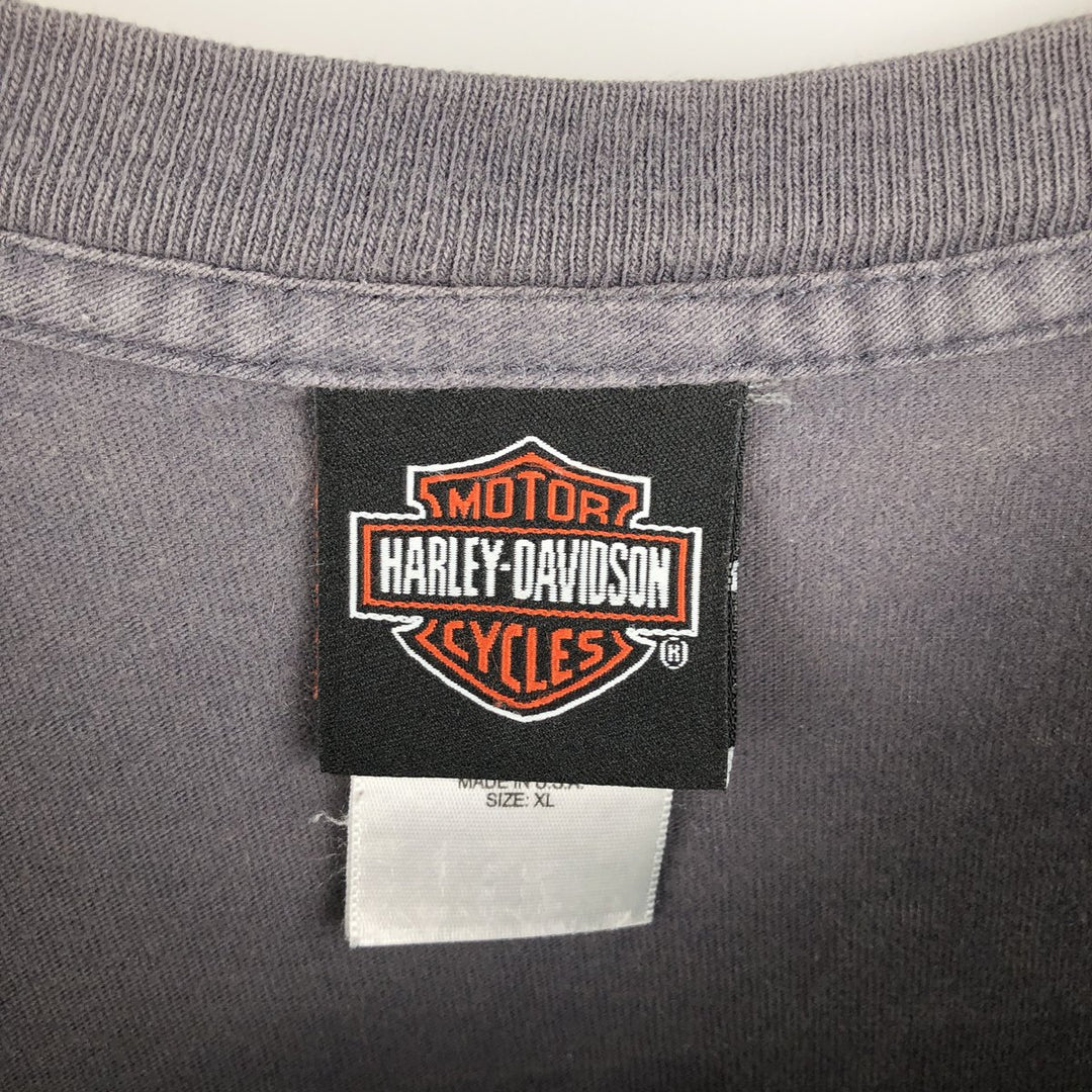 90'S Harley Davidson Fire Pattern Motorcycle Bike T-Shirt Made in USA Men's XL Vintage cotton Charcoal Vintage Second Hand