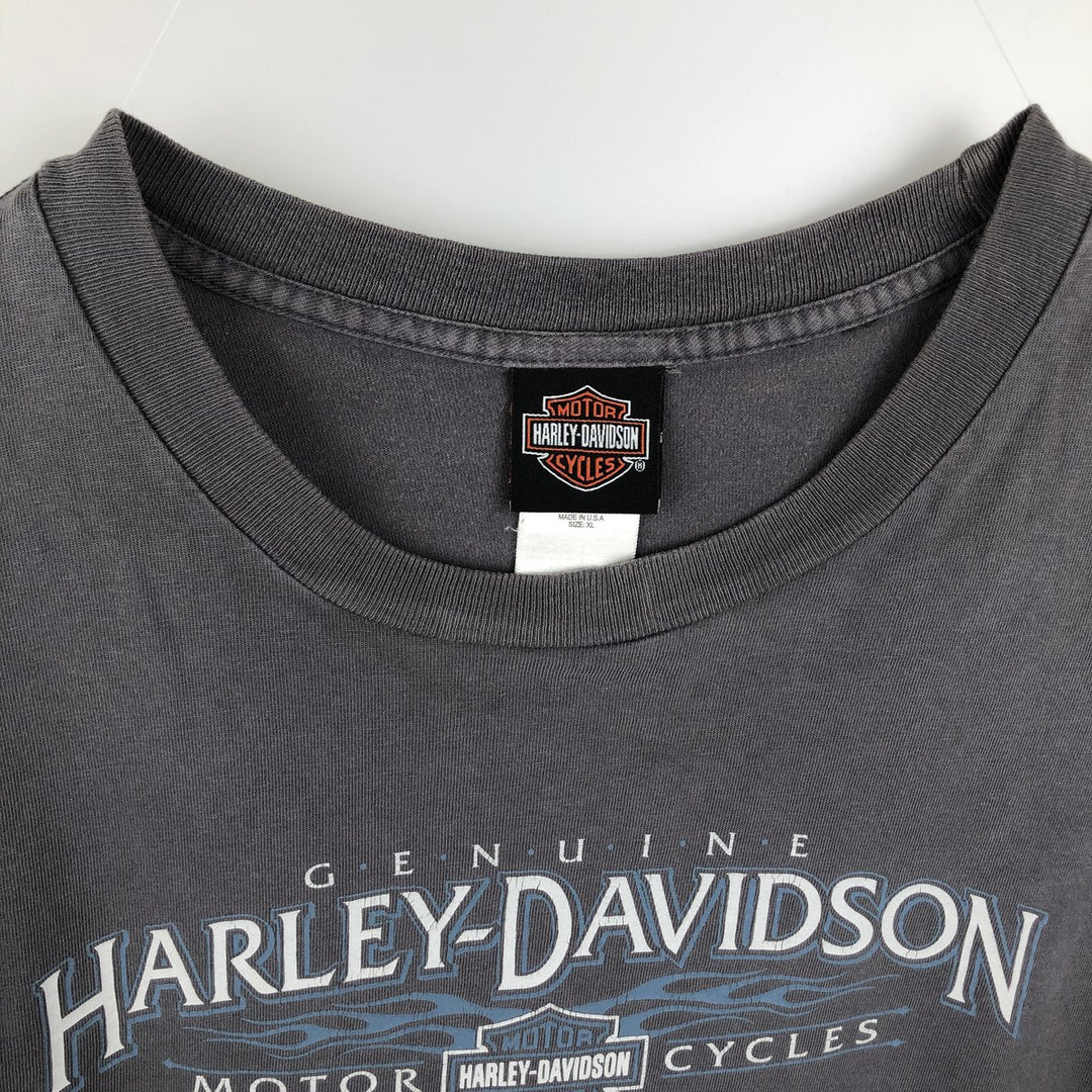 90'S Harley Davidson Fire Pattern Motorcycle Bike T-Shirt Made in USA Men's XL Vintage cotton Charcoal Vintage Second Hand