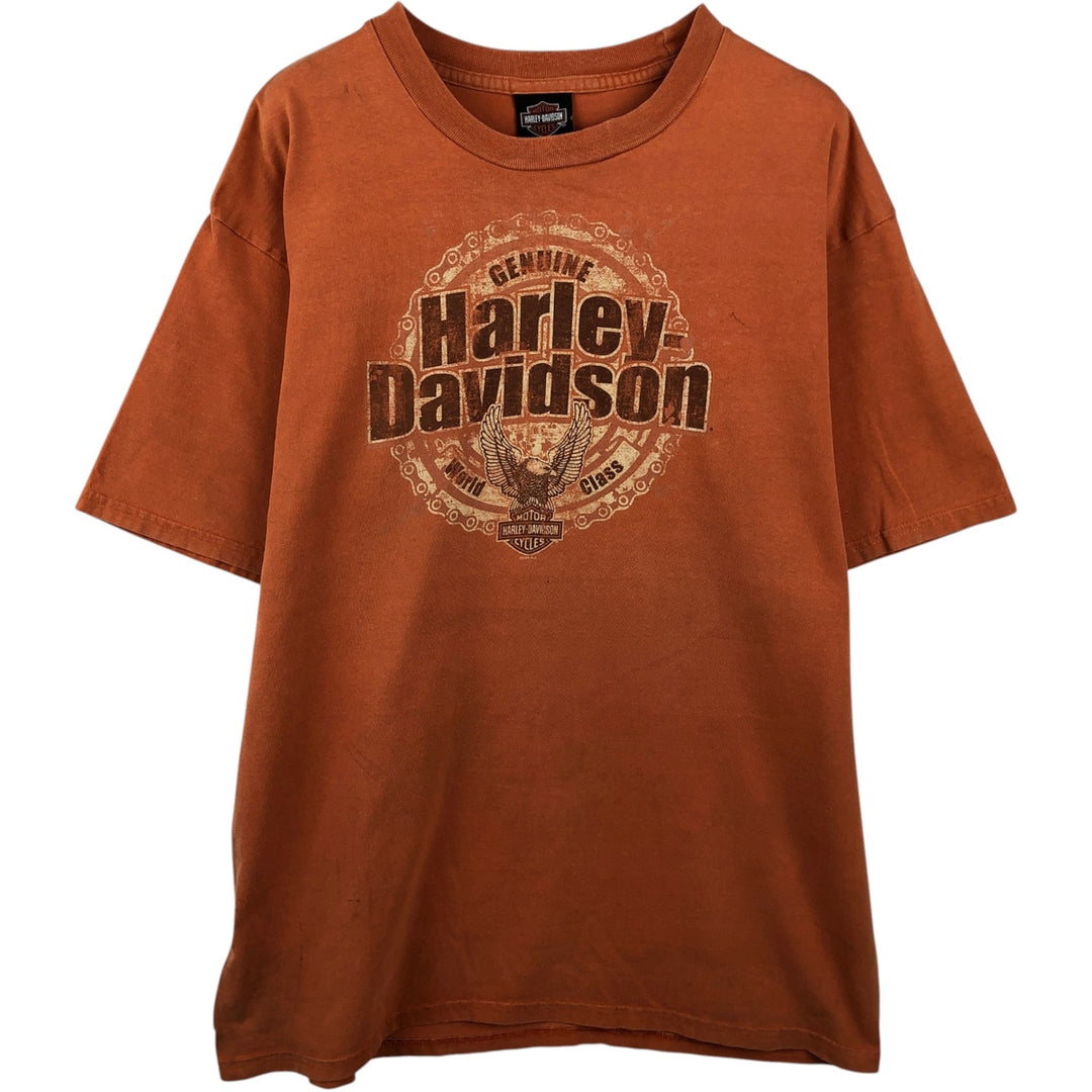 2000'S Harley-Davidson Eagle Pattern American Flag Motorcycle T-Shirt, Made in USA, Men's XL (approx.) cotton orange type Vintage Second Hand