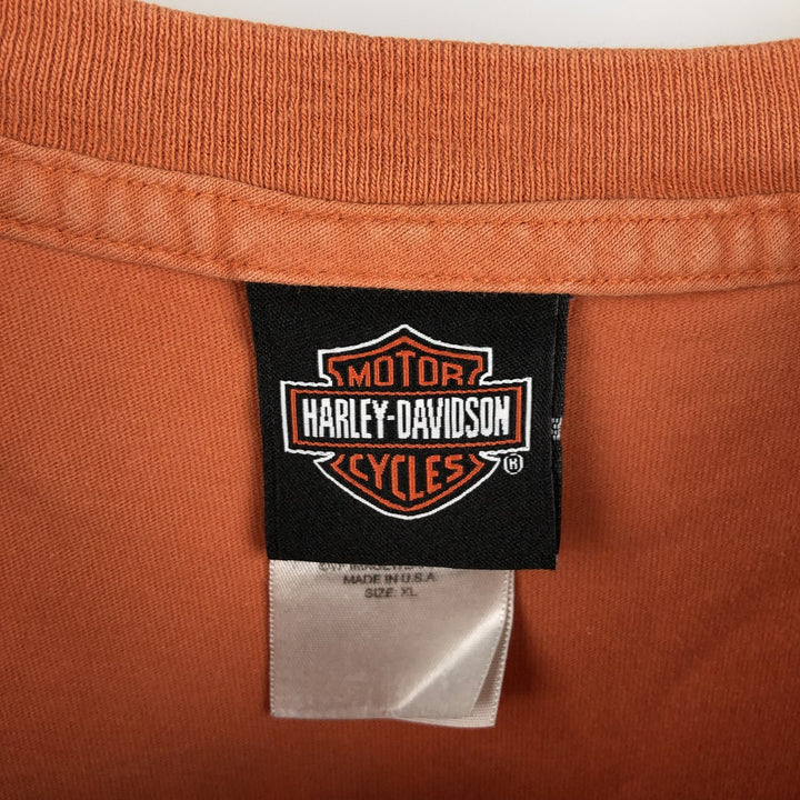 2000'S Harley-Davidson Eagle Pattern American Flag Motorcycle T-Shirt, Made in USA, Men's XL (approx.) cotton orange type Vintage Second Hand