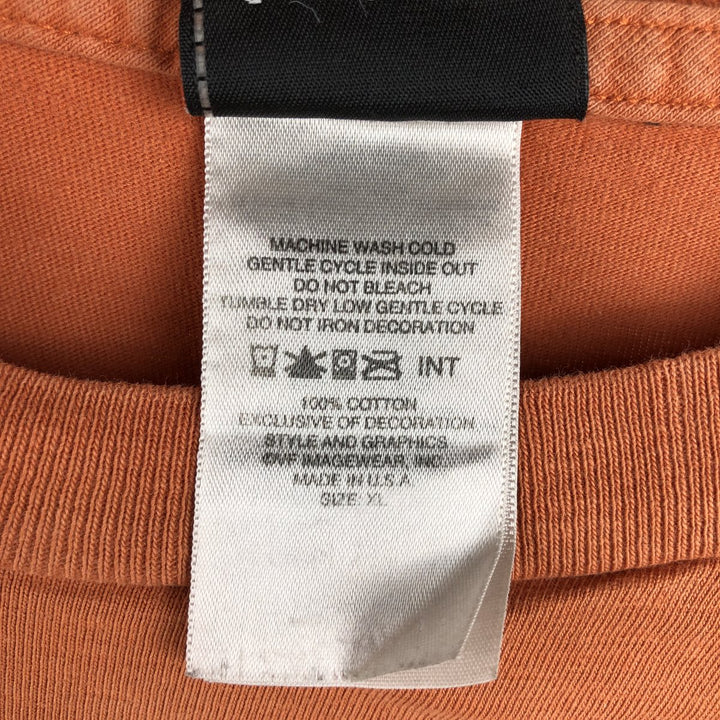 2000'S Harley-Davidson Eagle Pattern American Flag Motorcycle T-Shirt, Made in USA, Men's XL (approx.) cotton orange type Vintage Second Hand