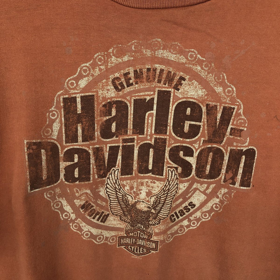 2000'S Harley-Davidson Eagle Pattern American Flag Motorcycle T-Shirt, Made in USA, Men's XL (approx.) cotton orange type Vintage Second Hand