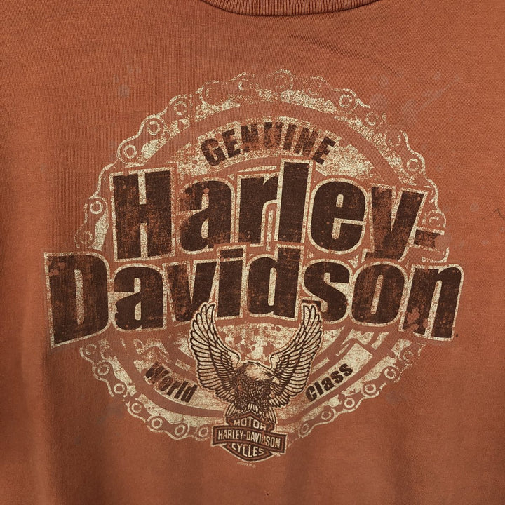 2000'S Harley-Davidson Eagle Pattern American Flag Motorcycle T-Shirt, Made in USA, Men's XL (approx.) cotton orange type Vintage Second Hand